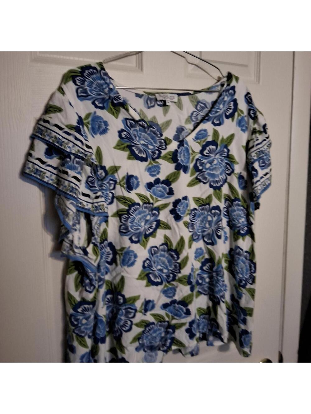Rachel Zoe Women's Plus Size 3X Blue Floral Blouse